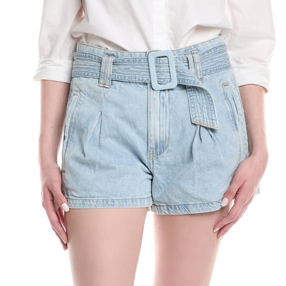 Blank NYC Blue High Waist Denim Shorts with Belt